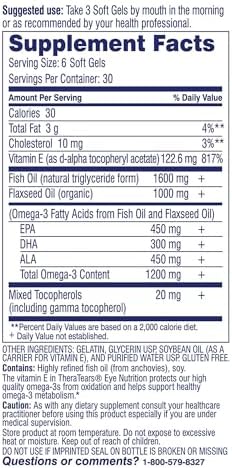 TheraTears omega 3 supplement bottle with softgels displayed