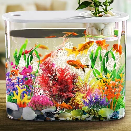 Marine safe colorful plastic plants submerged in water with a stable base design