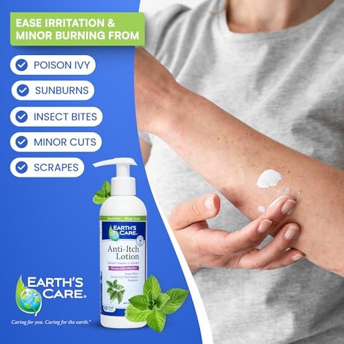 Earth's Care anti itch lotion packaging showing ingredients list and usage