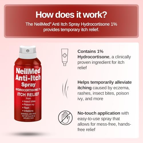 Close up of active ingredients label on NeilMed Hydrocortisone 1 percent spray.