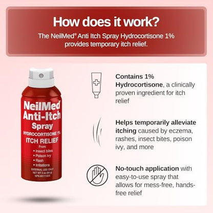 Close up of active ingredients label on NeilMed Hydrocortisone 1 percent spray.