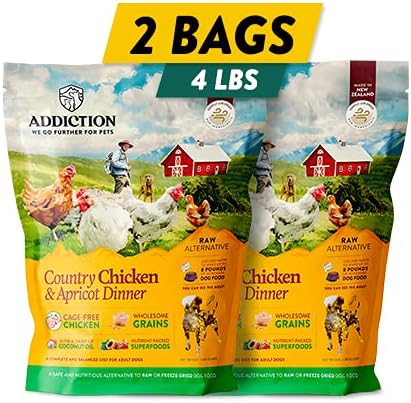 Addiction Country Chicken and Apricot Air Dried Dog Food front view two bag bundle