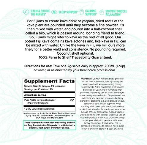 FijiKava Noble Kava Root Extract 50g package showcasing Fijian sourcing text