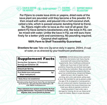 FijiKava Noble Kava Root Extract 50g package showcasing Fijian sourcing text