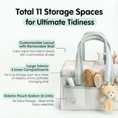 PeraBella nursery storage basket side profile displaying multiple outer pockets