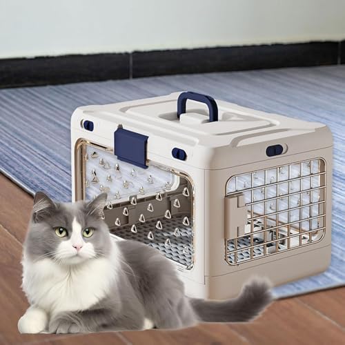 Small pet carrier with transparent viewing window designed for kittens and small rabbits.