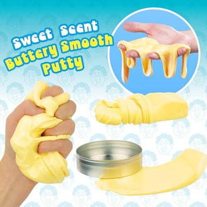 Ultra creamy smooth yellow sensory putty being stretched out by hand