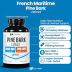 HealthFare pine bark extract supplement label highlighting 6000mg potency and vegan capsules
