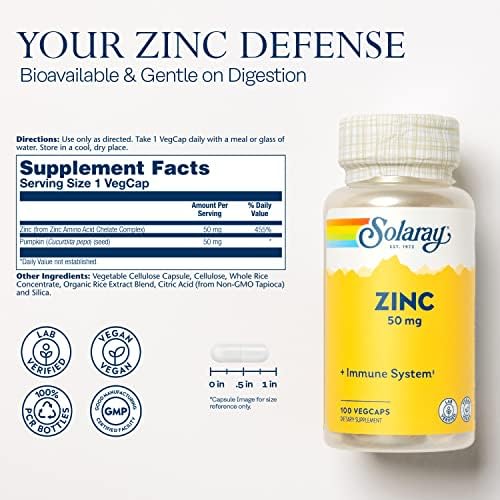 Solaray Zinc 50mg with Pumpkin Seed supplement facts label