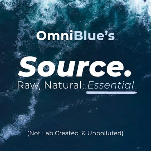 OmniBlue 8 fluid ounce bottle standing upright on a clean wellness table.