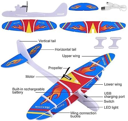 Three-quarter angle of the rechargeable foam glider displaying the dual-wing interlocking design.