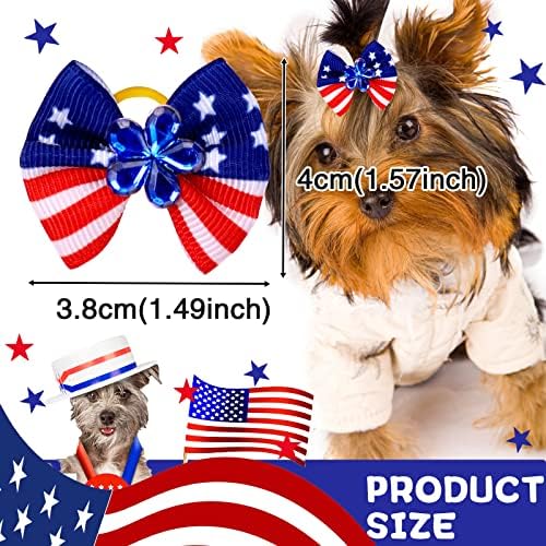 Small dog wearing patriotic hair bows with rubber bands
