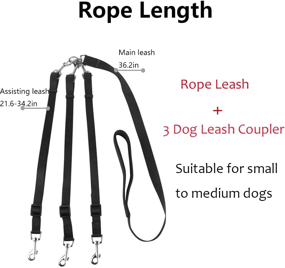 ASOCEA three way dog leash with adjustable straps for multiple pets