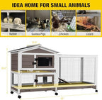 Aivituvin Rabbit Hutch 62" Rabbit Cage Indoor Outdoor Chicken Coop Guinea Pig Cage on Wheels Bunny Cage with 3 Deep No Leakage Pull Out Tray,Waterproof Roof (Brown) - Image 4