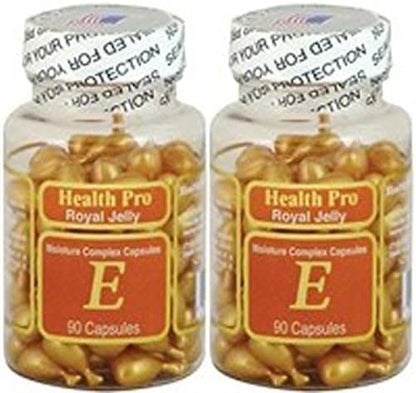 Nu-Health Royal Jelly and Vitamin E skincare capsule bottles standing together highlighting the dual packaging layout