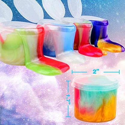 Authentic Wujyly premium slime showing its glossy clear plastic jar packaging