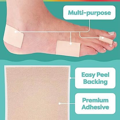 Self adhesive moleskin padding for shoe friction relief sheets.