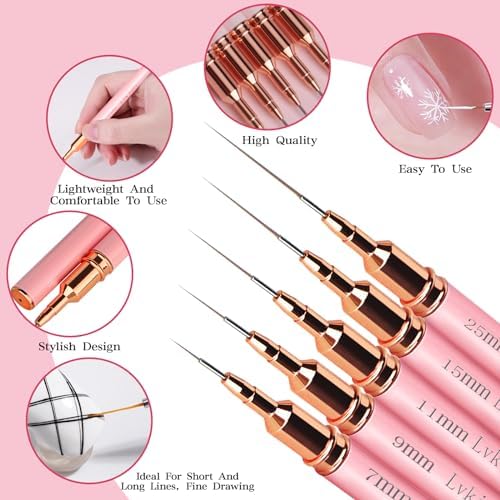 Close up of Lykjdnz nail liner brush rose gold ferrule