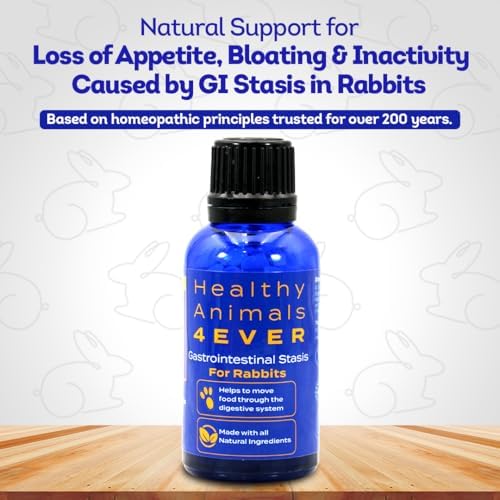 Homeopathic GI stasis relief supplement pellets for small pets and rabbits showing bottle label
