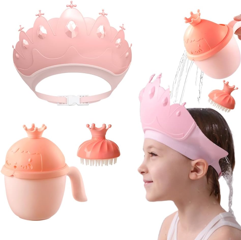 Ztexkee baby shower cap shield pink front view crown shaped bath visor hat for toddlers