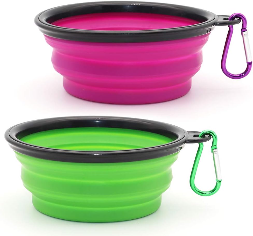 Dog Bowl Pet Collapsible Bowls, 2 Pack for Cats Dogs, Portable Pet Feeding Watering Dish for Walking Parking Traveling with 2 Carabiners (Small, Blue+Green) - Image 15