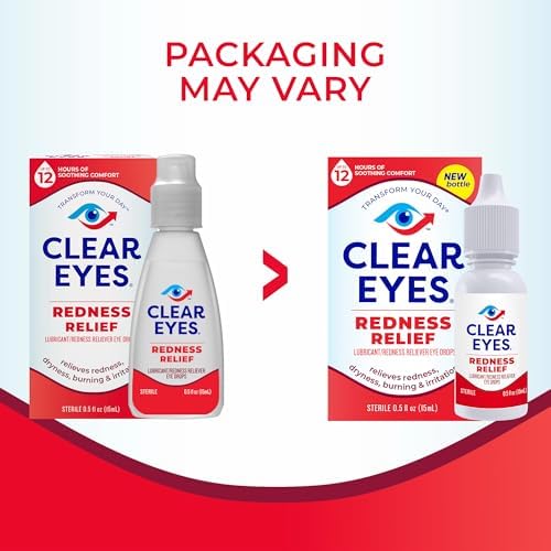 Clear Eyes 0.5 Fluid Ounce bottle showing new bottle design.