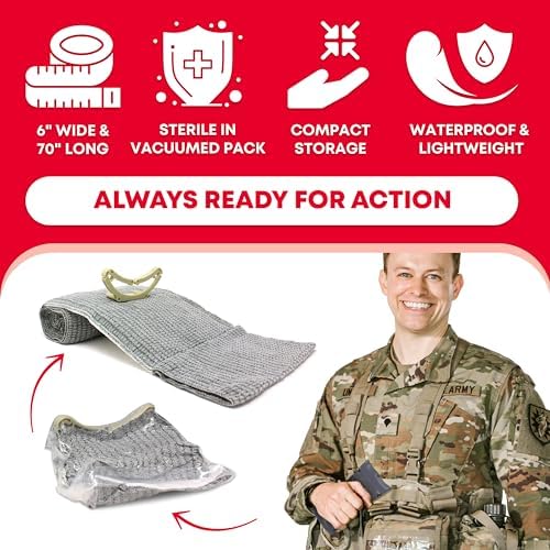 Compact emergency bandage for vehicle and hiking first aid kits