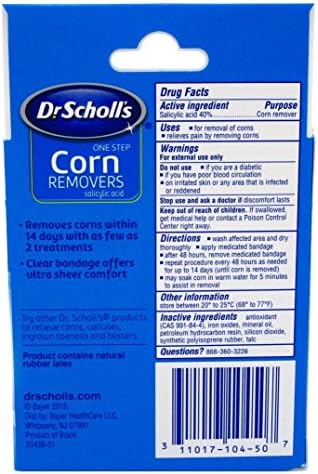 Dr. Scholl's medicated corn removal bandages packaging showing salicylic acid strength