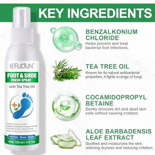 Tea tree oil foot spray bottle showing 120ml size for itch relief