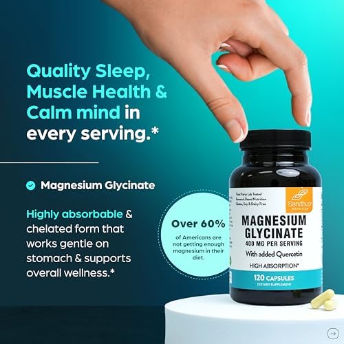 Sandhu's Nutrition Magnesium Glycinate with Quercetin supplement facts panel and nutritional ingredients layout