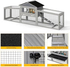 COZIWOW Large 92IN Outdoor Rabbit Hutch with 3 Run Boxes, Weatherproof Bunny Cage with Asphalt Roof & Sunlight Panels, Hands-Free Clean Tray & Metal Wire Mesh, 2-Tier Rest & for 2-3 Rabbits, Grey - Image 4