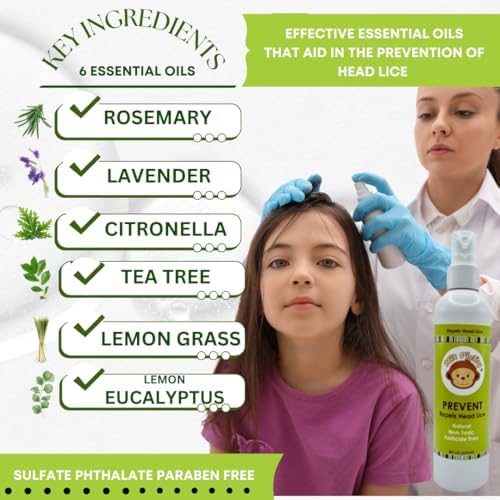 Back label of Nit Picky natural head lice defense mist highlighting the pesticide free enzyme formula details.