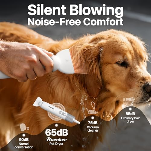 Travel friendly white pet hair dryer in packaging