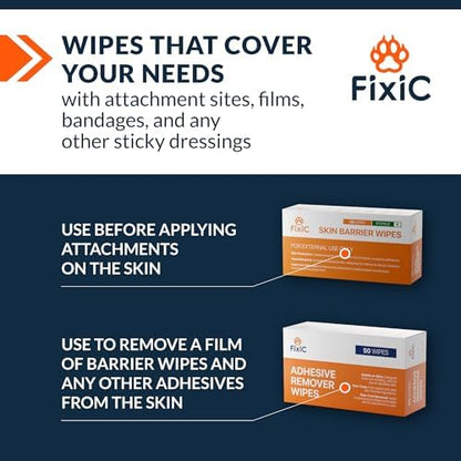 Fixic skin adhesive wipes showing the texture of the prep pad for improved grip.