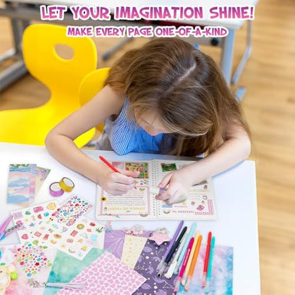 Girl using Qiyvlos diary scrapbooking accessories