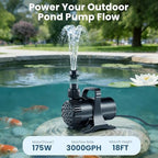 OYO Water heavy duty inline waterfall pump showing the wide anti-vibration base for ultra quiet operation.