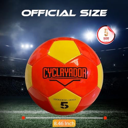 Cyclryador light up soccerball side angle showcasing the official Size 5 machine stitched thermoplastic polyurethane outer texture.