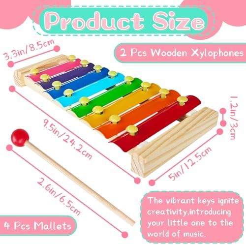 Pack of two educational toddler xylophones with four wooden mallets.