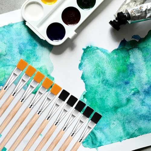 Ten piece flat head mini painting brush collection for kids school and adult crafts