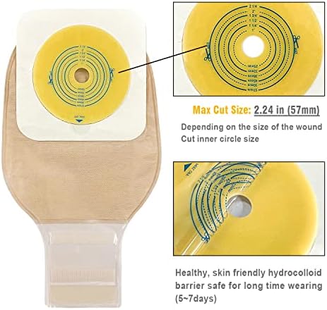OUCHAN Carbou colostomy bags with cut to fit hydrocolloid skin barrier opening template