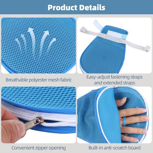 Adjustable wrist straps on medical control mitts for dementia care.
