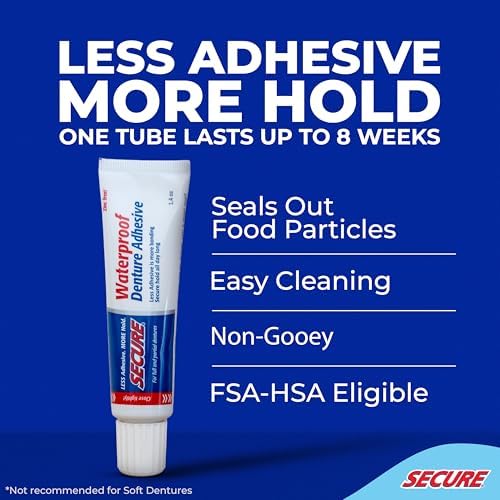Secure denture bonding cream 1.4 ounce tube showcasing the twelve hour hold label