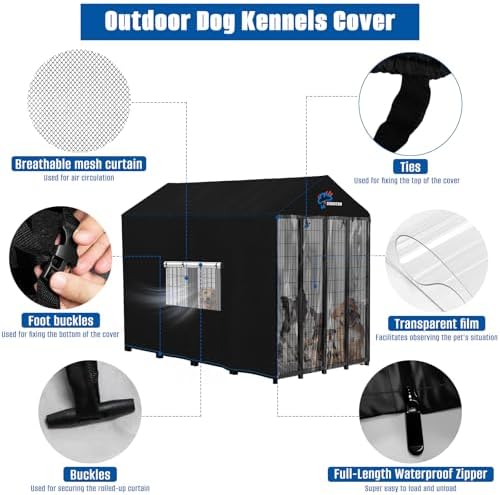 SIRUITON weather resistant dog kennel cover rolled up panel design