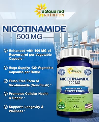 Asquared Nutrition Nicotinamide With Resveratrol supplement facts label