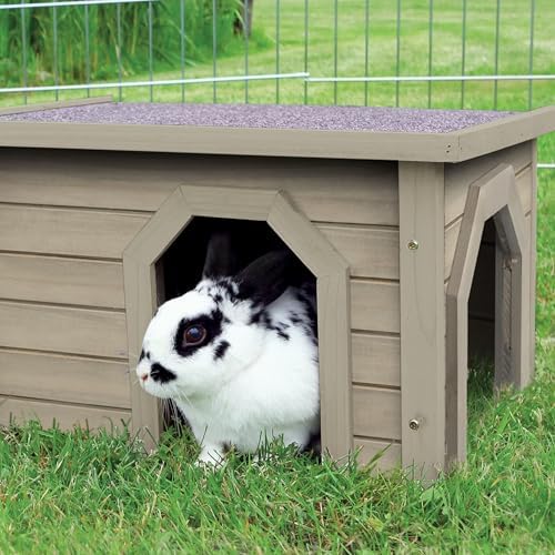 Trixie weatherproof shelter angled view with asphalt shingle roof