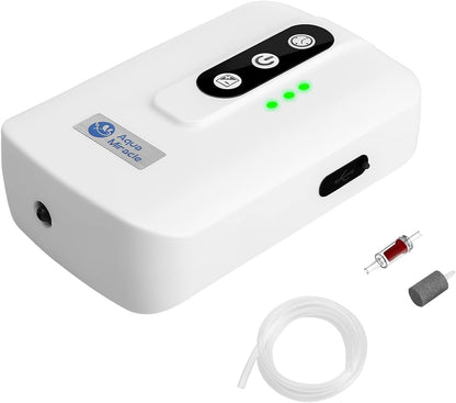 AquaMiracle lithium battery powered portable aquarium air pump front view