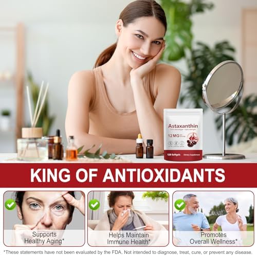 Astaxanthin 12mg softgels in a container for daily wellness