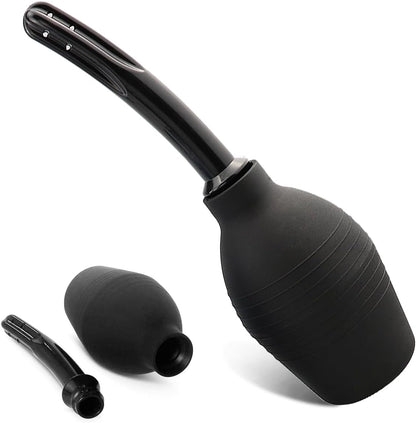 Showvigor Enema Bulb Kit front view showing the 10.9 Ounce black silicone bulb and nozzle.