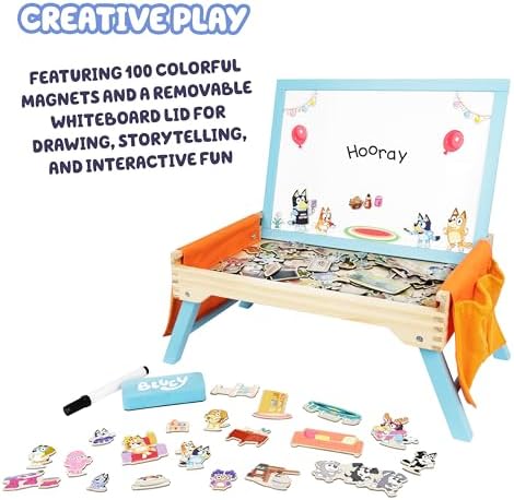 Close up of the one hundred colorful character magnets included with the artistic playset.