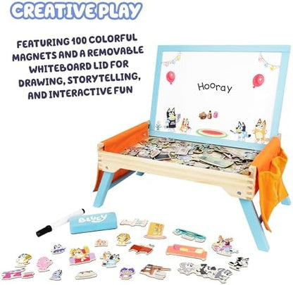 Close up of the one hundred colorful character magnets included with the artistic playset.